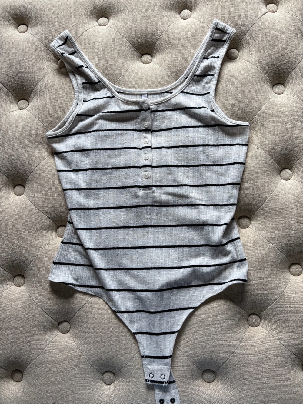Striped Off White & Black Stripe Ribbed Bodysuit-large